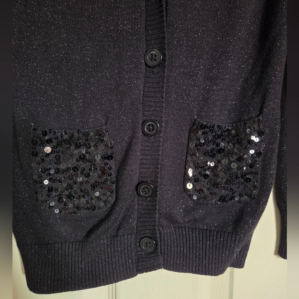 Justice Black Sequin Pocket V-Neck Cardigan Sweater Size 10